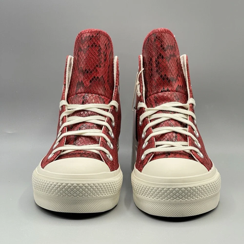 Converse Women's 6.5 Red Sneakers Hi Leather Platform Snakeskin A13392C Festive - Picture 4 of 13